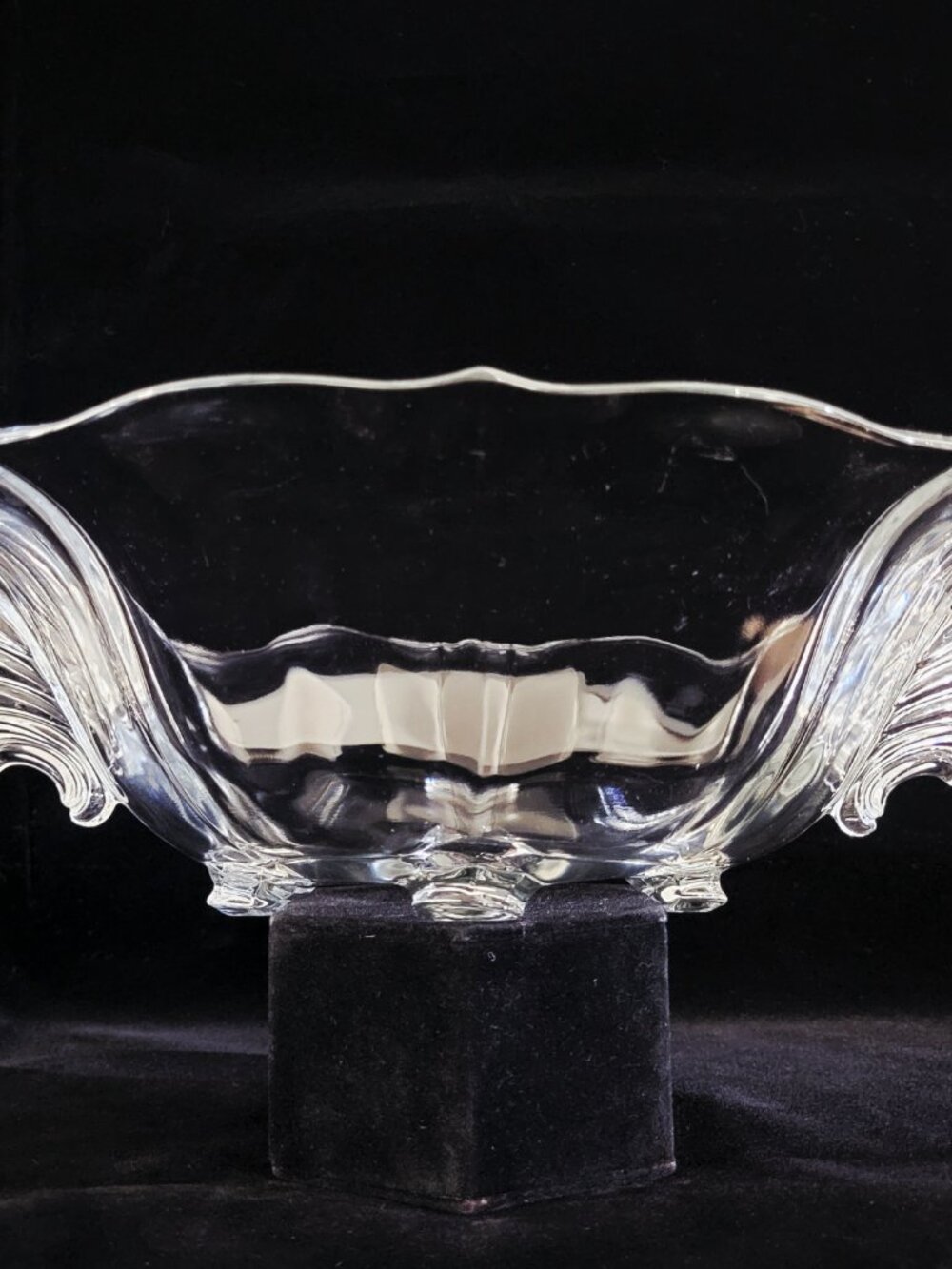 FOSTORIA~BAROQUE~LARGE 12" VINTAGE CLEAR GLASS WING HANDLES SERVING DISH BOWL